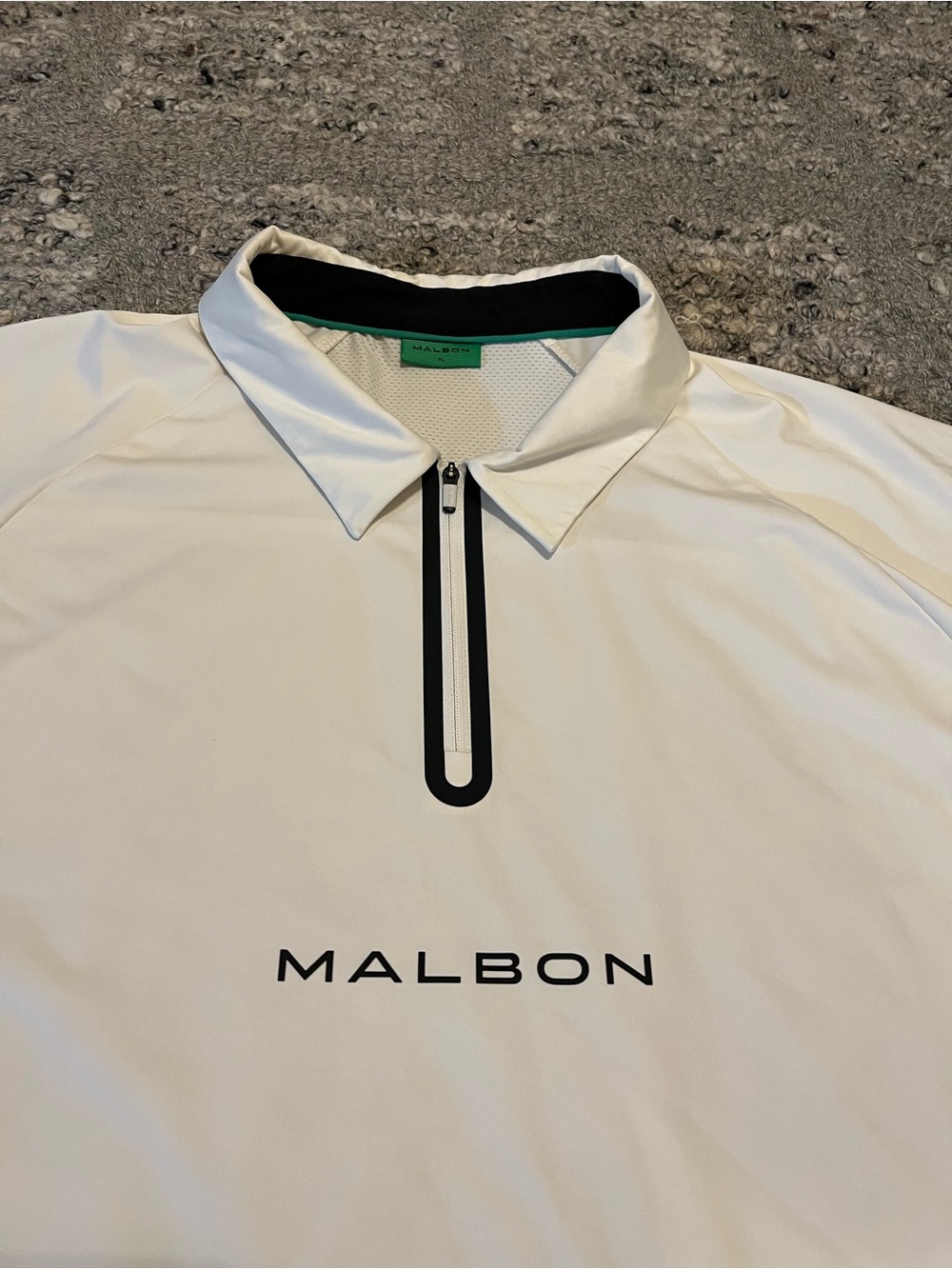 Malbon Golf Men's White Zip Polo with Black Trim